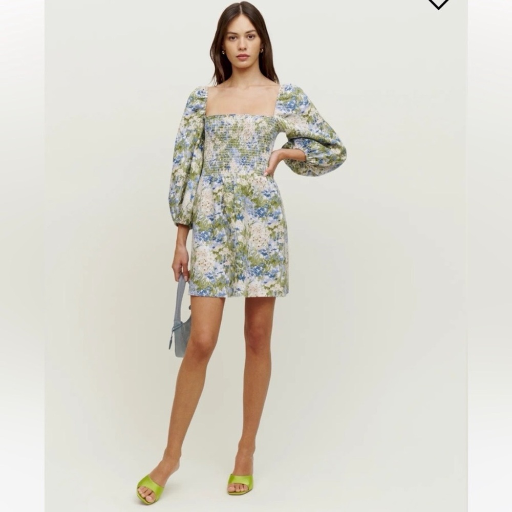 Reformation Greyson Hillside‎ Floral Linen Mini Dress